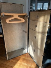 Antique Vertical Steamer Trunk with Coat Hangers and Drawers, no key