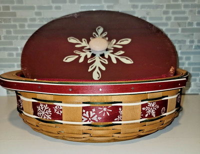 Longaberger 2010 LARGE Hostess Falling Snow Basket SET w/Liner LID Protector NEW