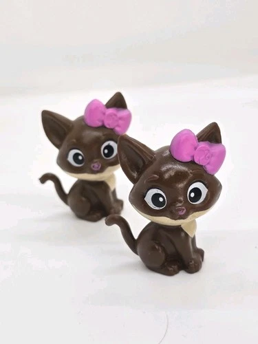 Vintage Barbie Pet Vet Cat  Figure Pink Bow 90s Brown Kitten Doll Toy Lot Of 2