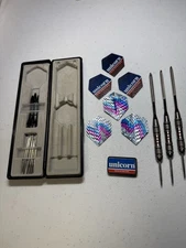 Rare Vintage Unicorn ENGLAND Darts Set Swivel Barrels Case Extra Tips Flights NR