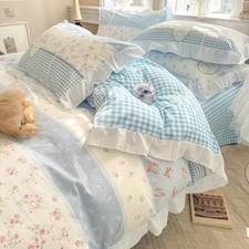 Reversible Ruffle Duvet Cover Set Cute Floral Rabbits King C01blue Garden