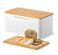Bread Box Metal Storage Container with Bamboo Lid Usable Cutting Board