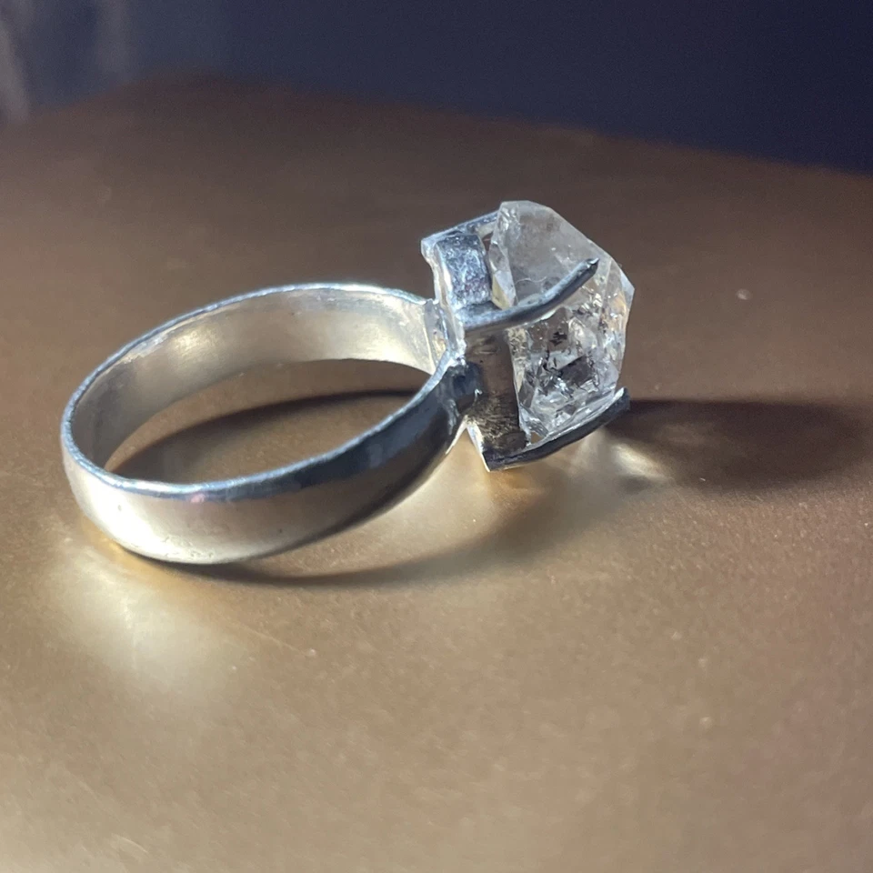 Anel de noivado de diamante natural Herkimer 925 esterlina tamanho 7 - Imagem 4 de 4