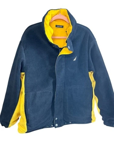 Nautica Vintage 90s Yellow and Navy Reversible Sailing Windbreaker Jacket Size L image 11