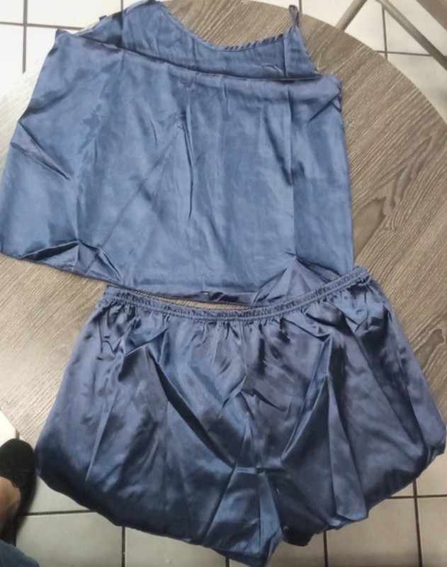 Women’s Solid Blue Satin pajama Set, Size XL