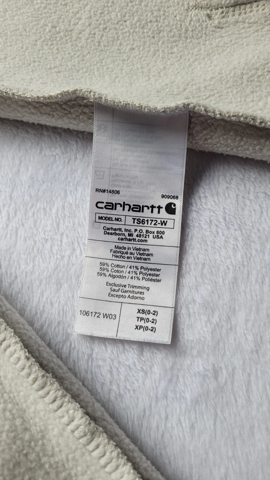 OFF WHITE Carhartt Felpa Donna con Cappuccio Crema Antipioggia Vestibilità Relaxed Taglia XS