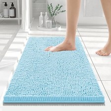 Luxury Chenille Bathroom Rugs 24x16, Extra Soft and 24'' x 16'' Sky Blue