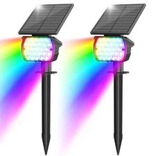2 Pack Solar Spot Lights Outdoor RGB Waterproof 27 LED Color Changing Lightst...