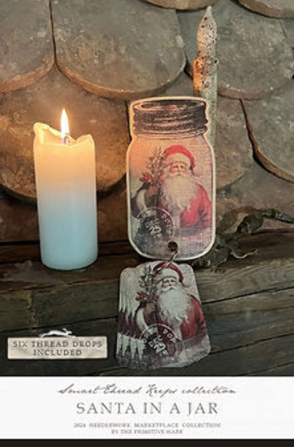 The Primitive Hare - Santa in a Jar - Thread Keep with Floss Drops