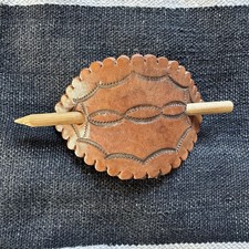 Vintage Stamped Leather Handcrafted Hair Clip. 1970 s. Barrette With Stick. Boho