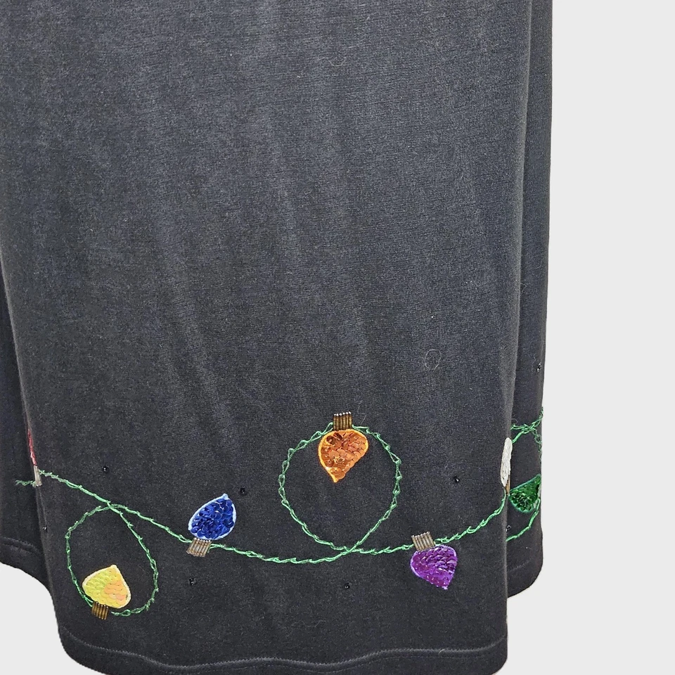 Vintage Quacker Factory Sequin Christmas Lights Maxi Skirt Black Elastic Waist L - Image 2 of 4