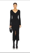 Astr The Label NWT Glenda Sweater Dress Black Ribbed V Neck Size M Slit Ribbed