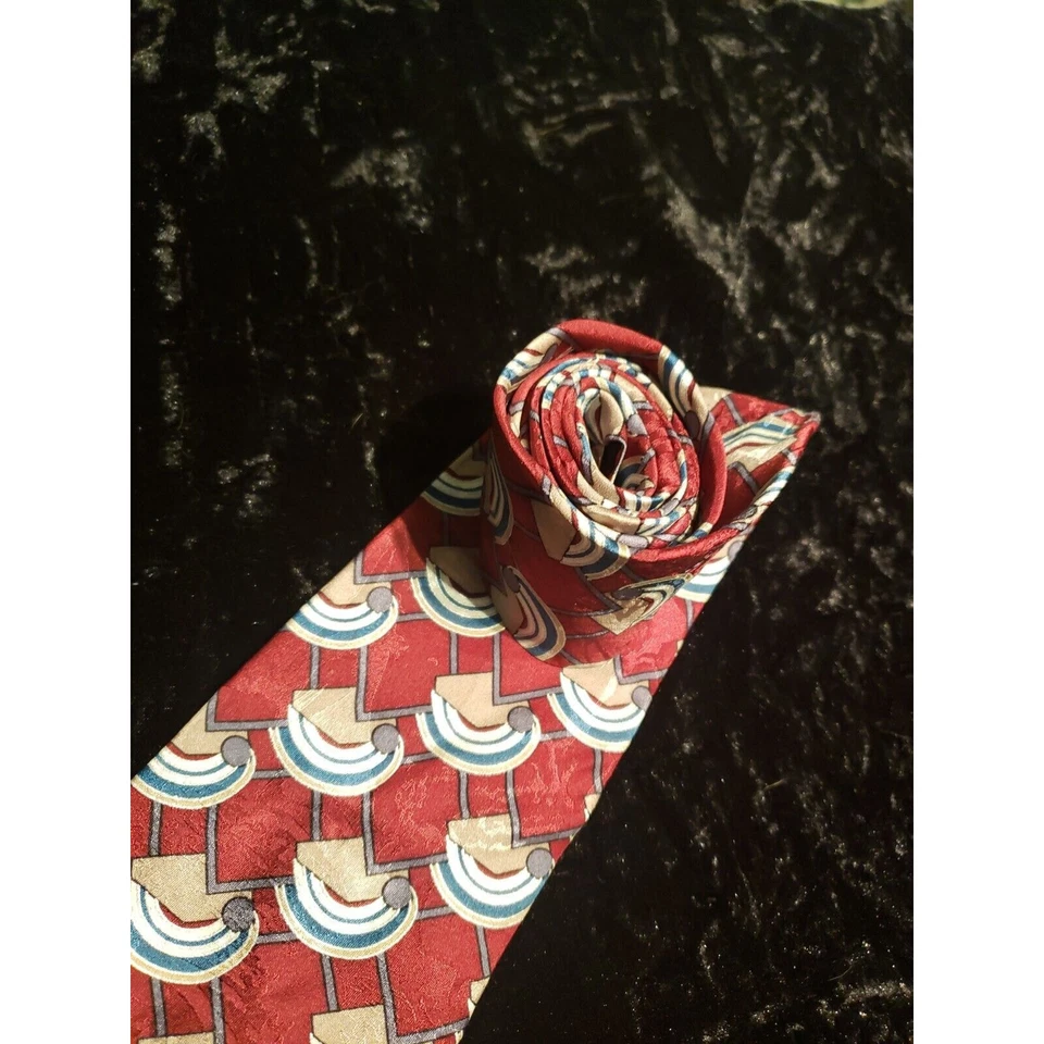 Corbata de cuello bordada Evan-Picone para hombre roja azul geométrica ropa de carrera Foto 4 de 4