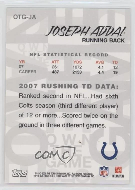 2008 Topps Own the Game Joseph Addai #OTG-JA - Image 2 of 2