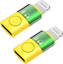 2Pack Lightning Male to USB C Female Headphone Charging Adapter,[Apple Yellow 
