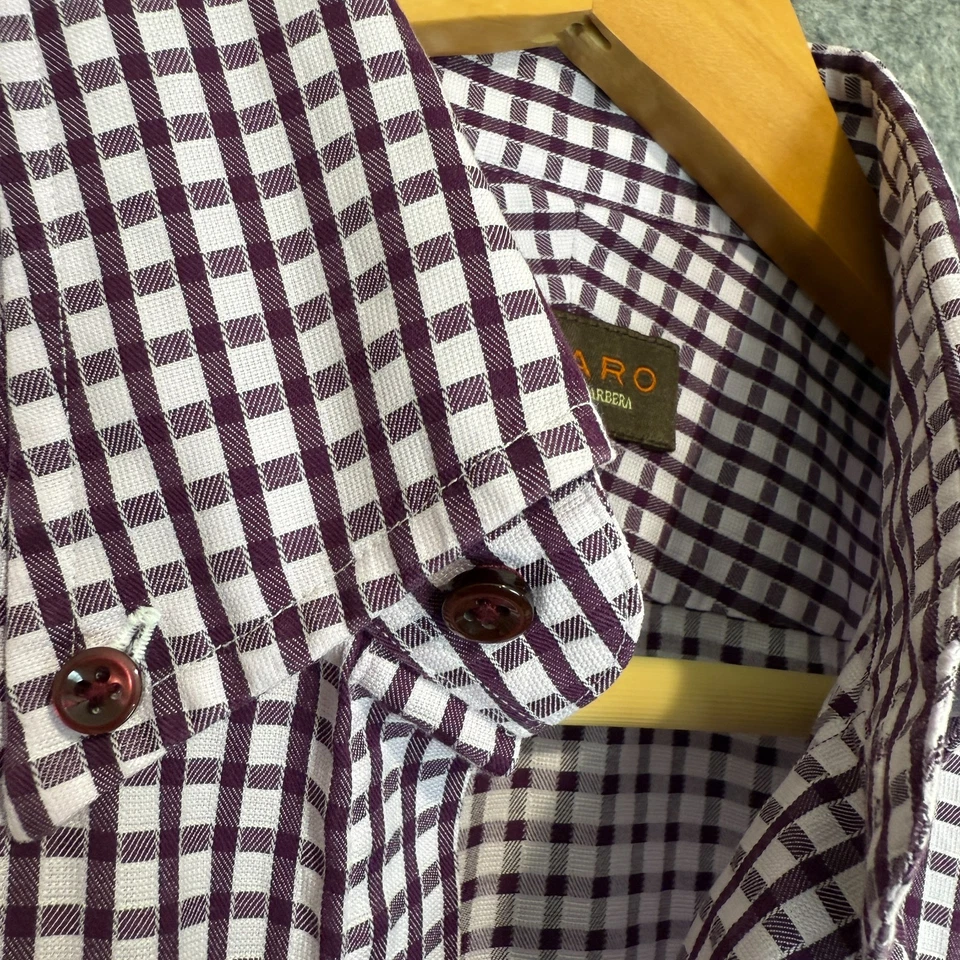 Luciano Barbera Button Down Shirt Mens 46 Gingham Red White Designer Il Faro - Image 3 of 4