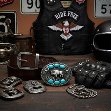 Belt Buckle Men Antique Silver Metal Cowboy Western Fashion Buffalo Bull Blue TX