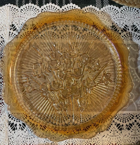 Vintage Marigold Jeanette Iris Herringbone Carnival Glass Cake Platter 12"