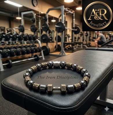 Hämatit & Bronze Hantel Armband Gym Fitness Geschenk Unisex 14-20cm