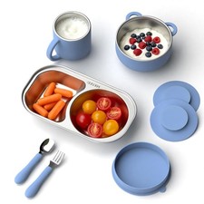 Stainless Steel Baby Plates and Bowls Set with Detachable Suction Base, Kids ...