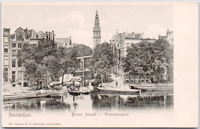 Holland Amsterdam Binnen-Amstel Groeneburgwal Canal Houses Spire 1910 Postcard