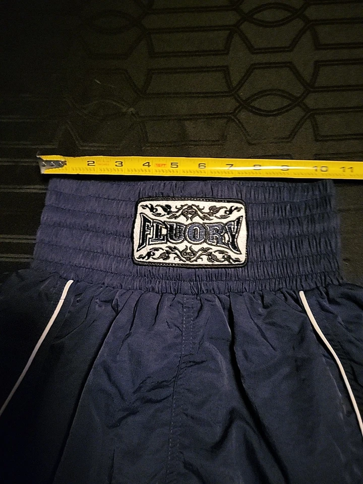 Fluory Muay Thai Shorts Small Training Sports Boxing MMA Navy Blue & White - Image 4 of 4