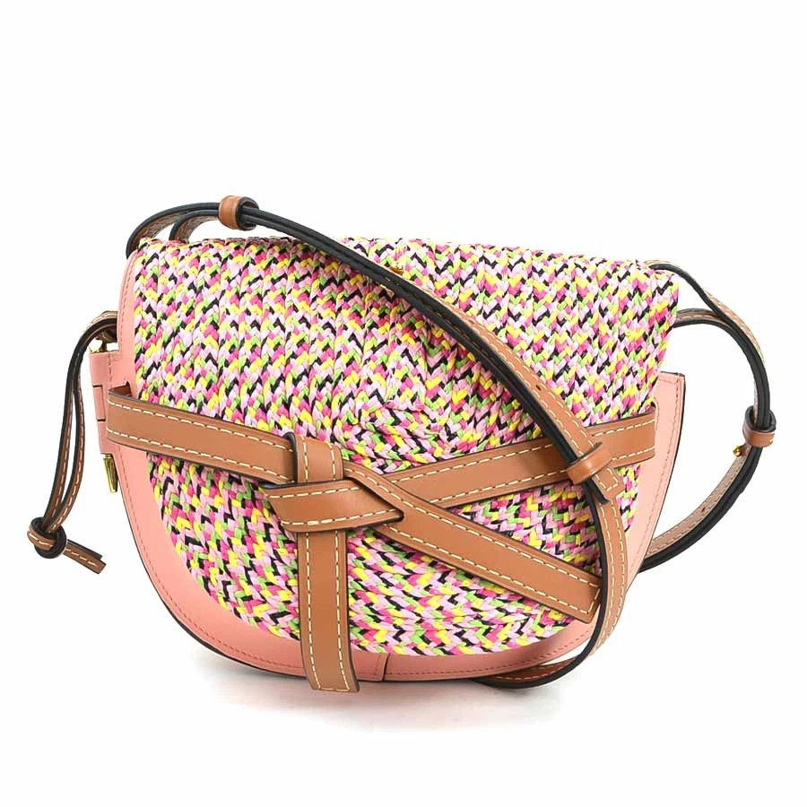 Loewe — Auth LOEWE Gate Small Crossbody Shoulder Bag Pink Leather/Raffia - e61236g