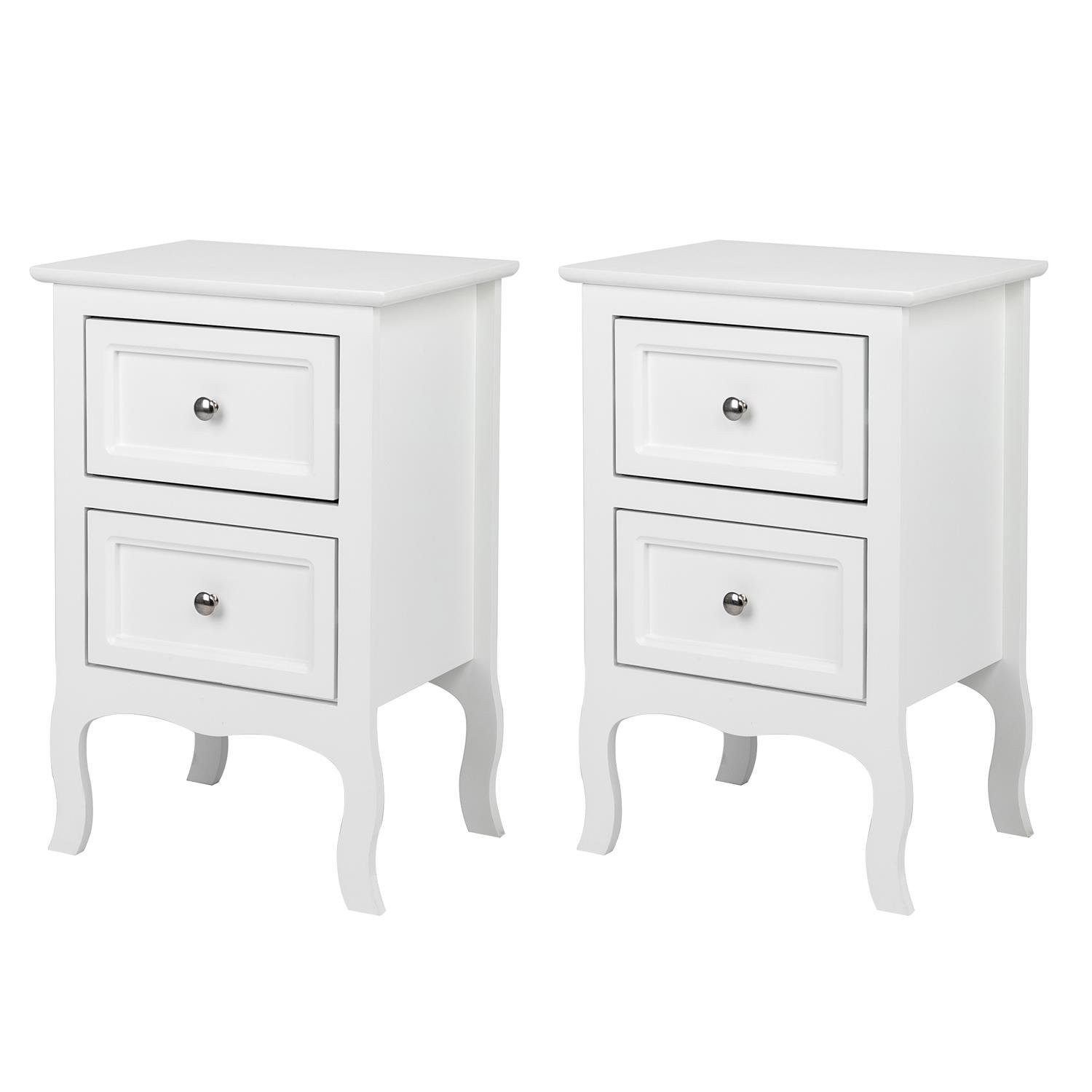 End Table With Two Drawer White Finish Bedside Table