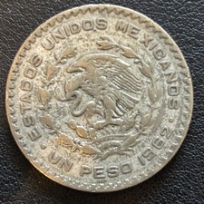 1962 Mexico 1 Peso Jose Maria Morelos .100 Coin Silver, Un Peso Plata .100.