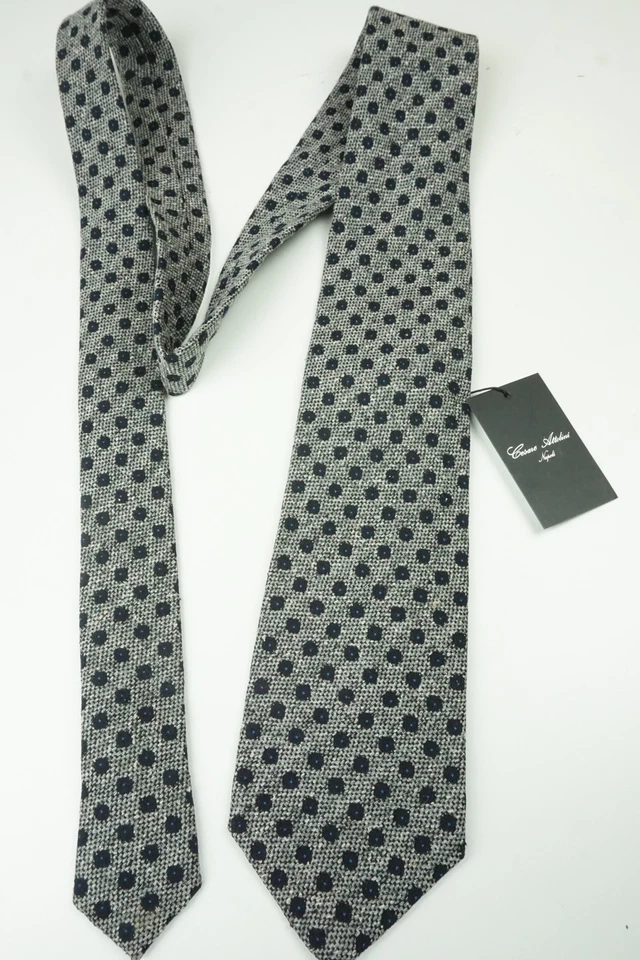 Cesare Attolini серый индиго синий полкадот сплетенный шелковая смесь галстук совершенно новый - Изображение 2 из 4