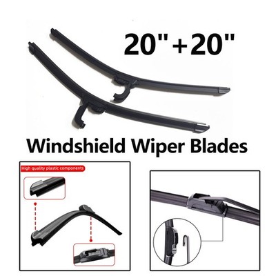 2pcs J-Hook Rubber Windshield Wiper Blades Bracketless Frameless 20''+ 20''Black