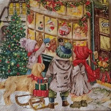 4 Pezzi Tovagliolo per Decoupage Natale Bambini Negozio di Giocattoli