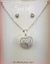 NEW 18" HEART NECKLACE  EARRINGS JEWELRY SET 