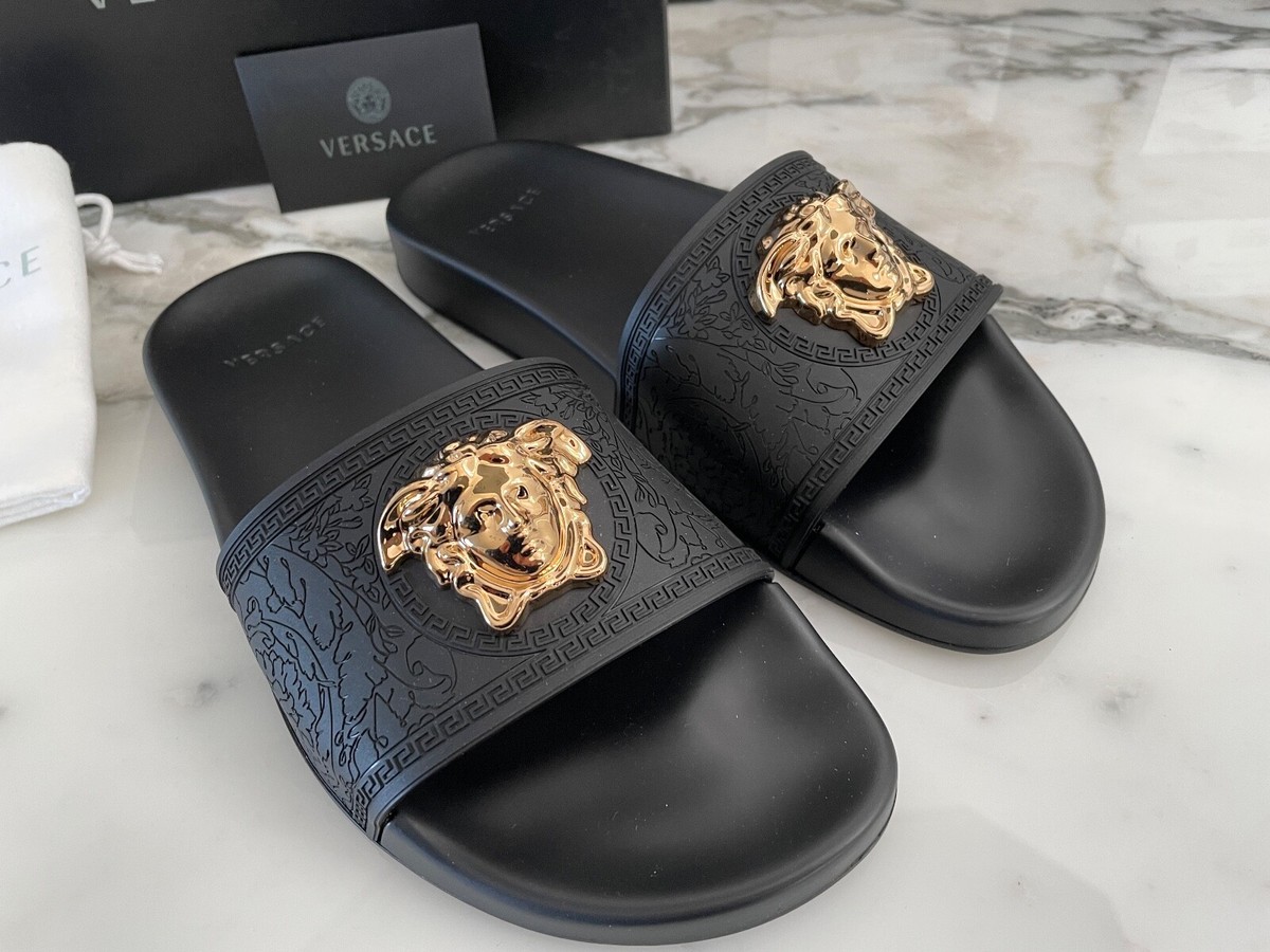 Versace Black and Gold Geometric Sandals Versace Black Jacquard Nappa Sandals Versace main image 2