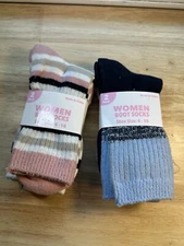 2 Packs 4 Pairs Womens Winter Warm  Heavy Duty Boot Socks 4-10 BUE / GRAY / PINK