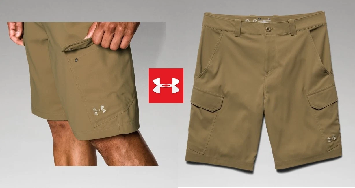UNDER ARMOUR MEN'S size 30 FISH HUNTER CARGO SHORTS, 10" inseam, loose fit, NWT