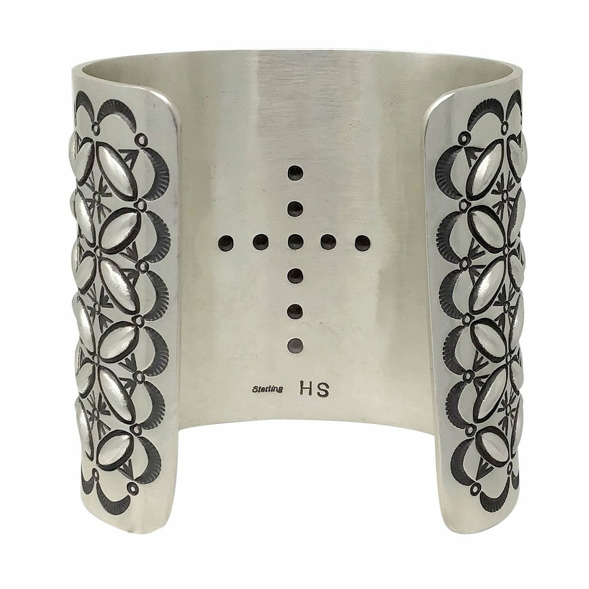 Herman Smith, Bracelet, Stamped Star, Sterling Silver, Wide, Navajo Handmade, 7 Herman Smith, Bracelet, Stamped Star, Sterling Silver, Wide, Navajo Handmade, 7