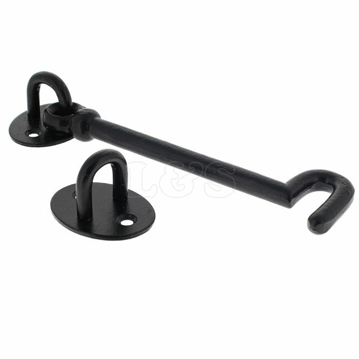 150mm 6"" - Traditional Cast Cabin Hooks for securing doors or gates Black