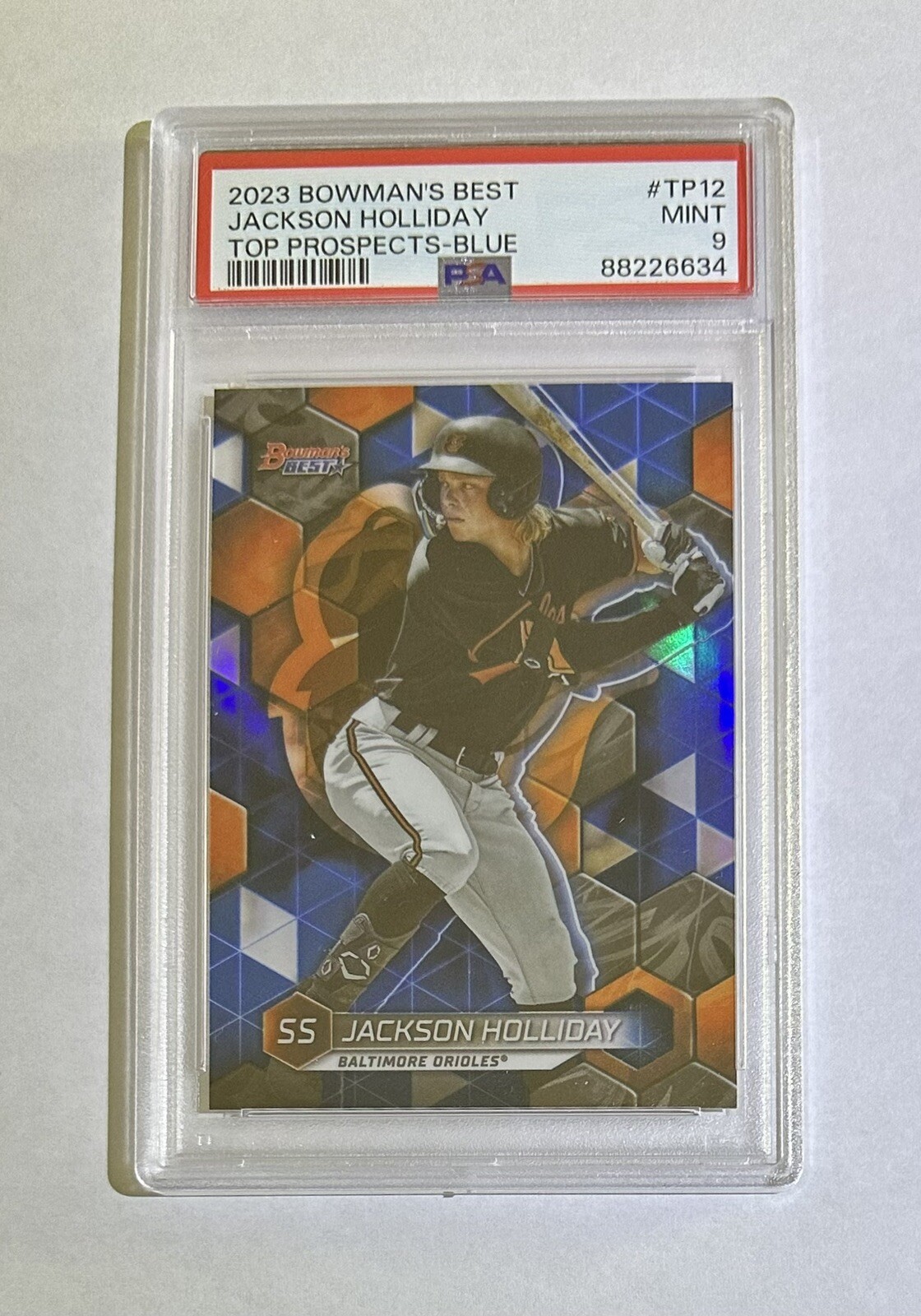 2023 Bowman's Best Jackson Holliday #TP12 Top Prospect Blue Refractor /150 PSA 9