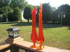 VIKING & FENTON Tangerine Swung Vase Square & Round Footed 18” Cadmium Glow￼