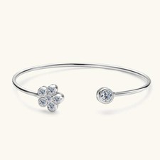 1ct Flower Cuff Bracelet Bangle White Gold Diamond Test Pass Lab-Created VVS1/D