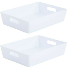 Image of 2x Wham Studio 5.01 Rectangular Plastic Storage Container Handle Basket - White