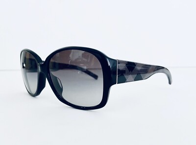 Burberry Black Oversized Oval Frame W Plaid Temple Sunglasses Italy 59 16 135 Burberry Eyewear - Etsy main image 4
