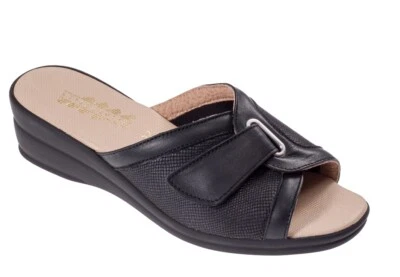 StilediVita Damen Clog mit Keilabsatz und Klettverschluss, Schwarz - Bild 1 von 4