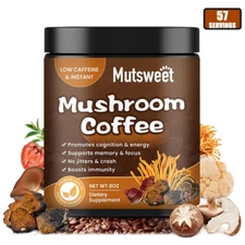 227g Mushroom Instant Coffee 57 Servings 12 Mushroom Superfood Blend Complex