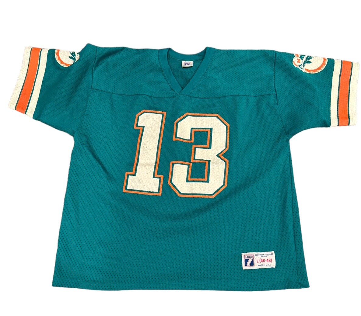 流行に Miami 90s Vintage Dolphins jersey USA in made 7 Logo NFL #13 Tシャツ