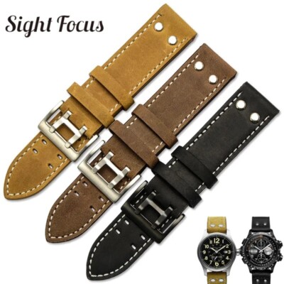 22mm Echtes Leder Armband für Hamilton Avaitor Big Pilot Khaki Field X-Wind Band