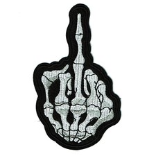 SKELETON MIDDLE FINGER EMBROIDERED IRON-ON PATCH 4.96" x 3.35" inches