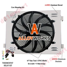 Radiator Aluminum Shroud +Fan+Relay Kit For 55-57 Chevy Bel-Air Nomad V8 Engine