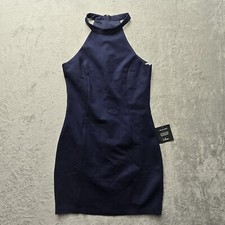 Lulus Dress Large Manhattan Nights Navy Blue Stretch Halter Bodycon Mini Party